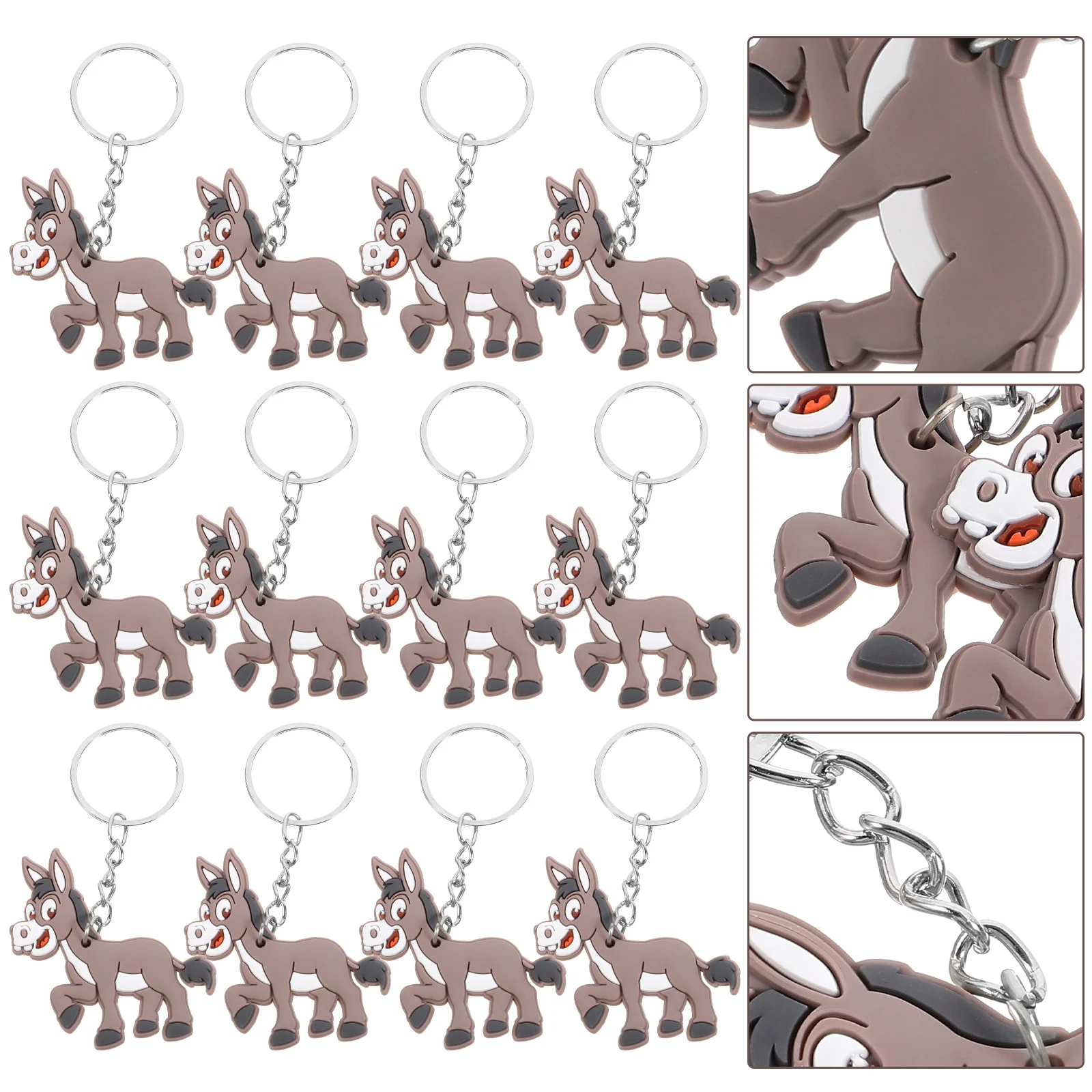 12 Pcs Donkey Keychain Birthday Animal Party Favor Prize Keychains Pendant Pvc Ring Jungle