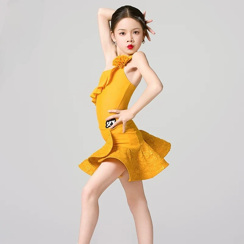 Summer New Elegant Girl Latin Dance Practice Stylish Suit 2Colors Option For Children's Professional Stage Contest ChaCha Outfit