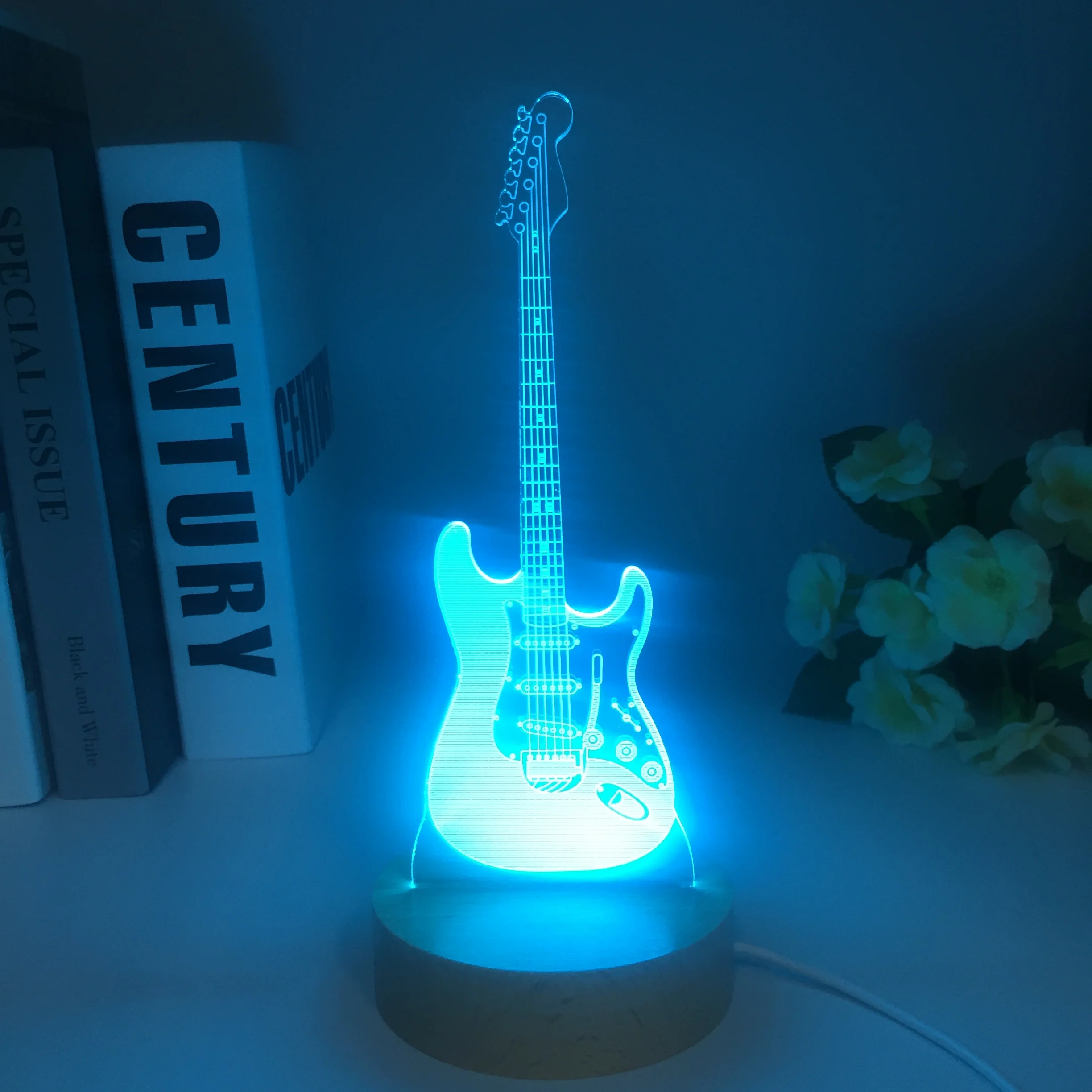 Acrylic Table Lamp Touch Wooden 3D Bass Guitar Violin Home Room Decor Led Lights Lamp Creative Night Lights Holiday Wood Gift