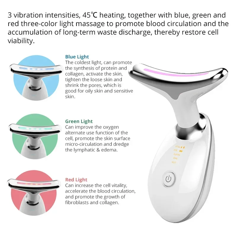 Elektrische Nek Anti Rimpel Gezicht Schoonheid Apparaat Tillen En Draai Massager Led Foton Face Therapie Microstroom Rimpel Remover