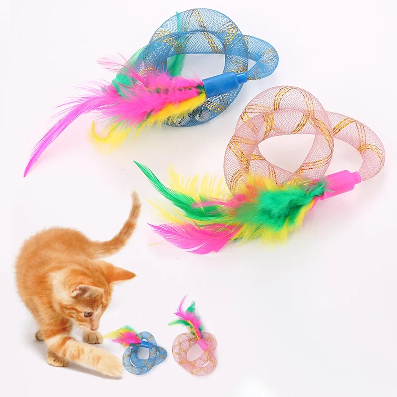 Interactive Pet Cat Toy String Tubing with Feather Kitten Training Spring Elastic Toy Pet Training Toys Multicolor Pets Supplies