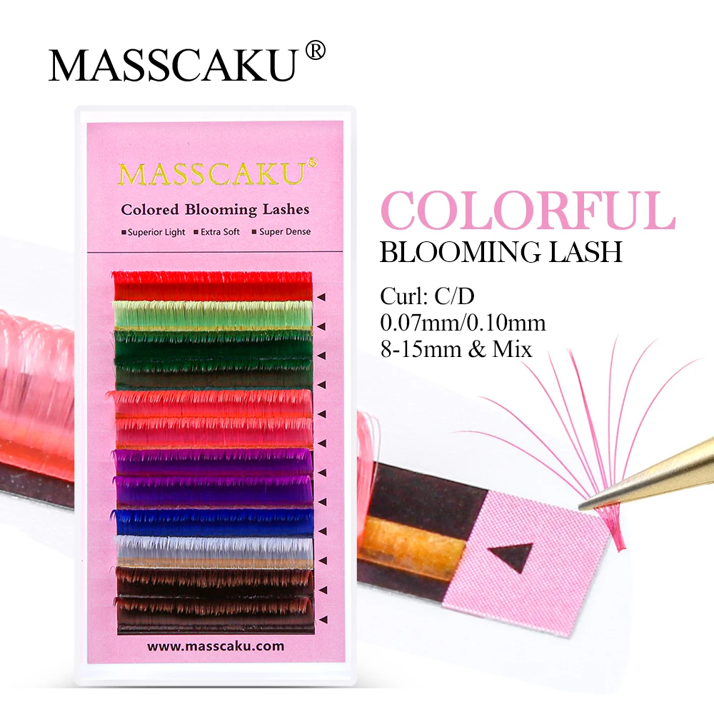 MASSCAKU Colored Auto Fans Rapid Flowering Eyelashes C/D Curl Easy Fanning Natural Volume Cilia Silk Lashes