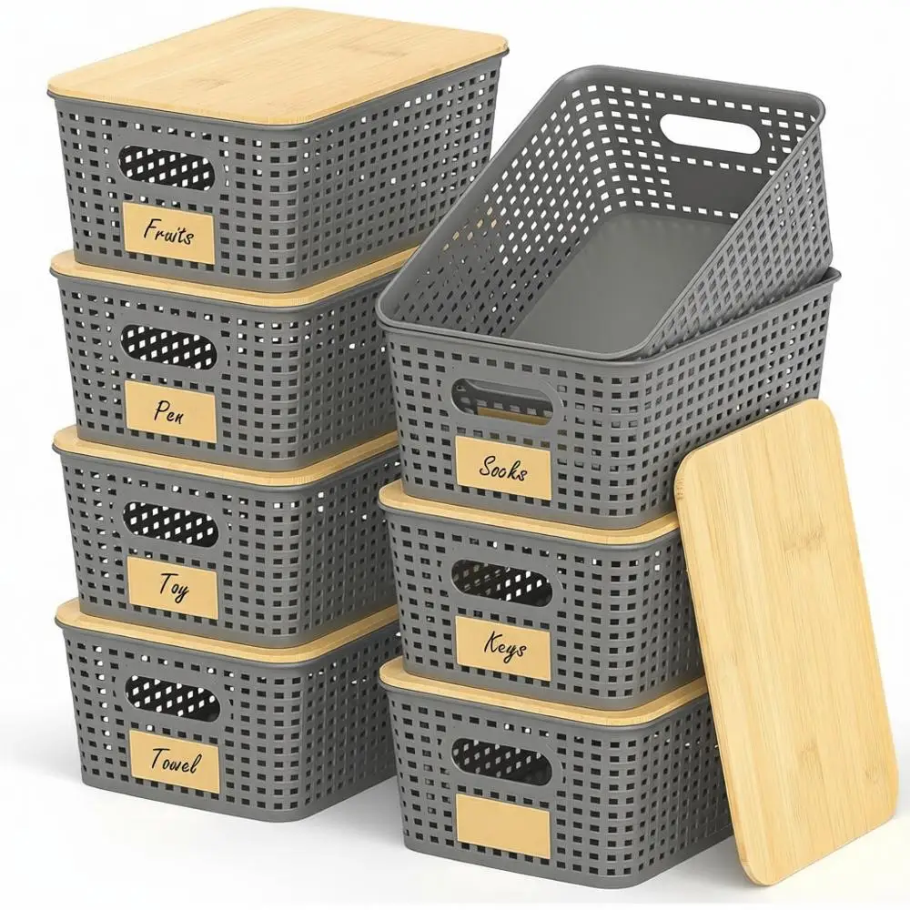 

Складные корзины для хранения, пластиковые контейнеры, органайзеры, декоративные элементы для кладовой, для шкафов, полок, набор из 8 штук, серый цвет