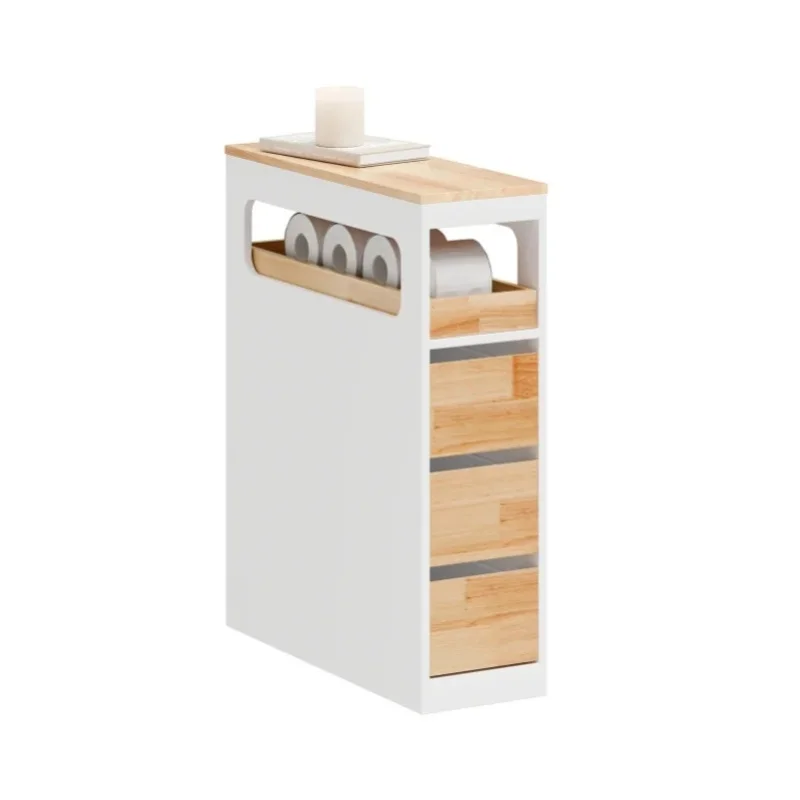 SoBuy BZR54-IV-WN Schmaler Badezimmerschrank mit 3 Schubladen – Platzsparender Badschrank auf Rollen, mit Stabiler Struktur, geeignet für Badezimmer, WC und Küchenaufbewahrung, Weiß, 65x23x82cm