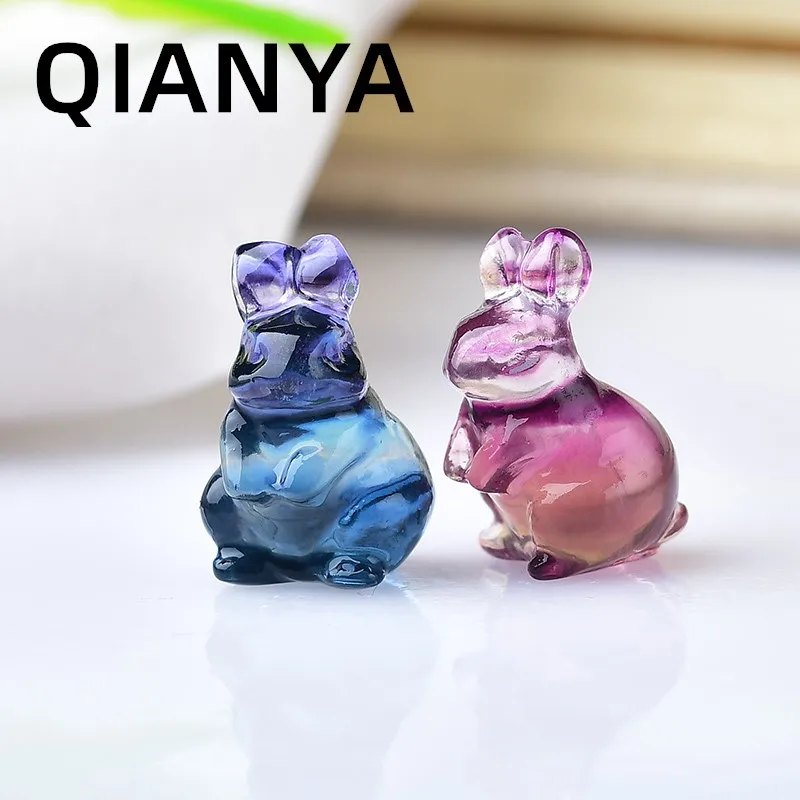 Cute Elf Rabbit Natural Crystal Color Fluorite Quartz Gemstone Mini Animal Carving Crafts Aura Home Decor Diy Jewelry Gifts image 3