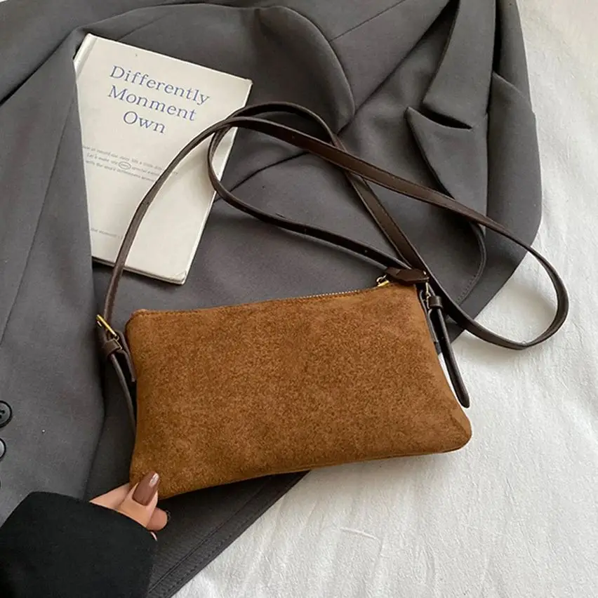 

Матовая замшевая сумка в стиле ретро, женская простая квадратная сумка для мобильного телефона в ленивом стиле, повседневная универсальная сумка через плечо