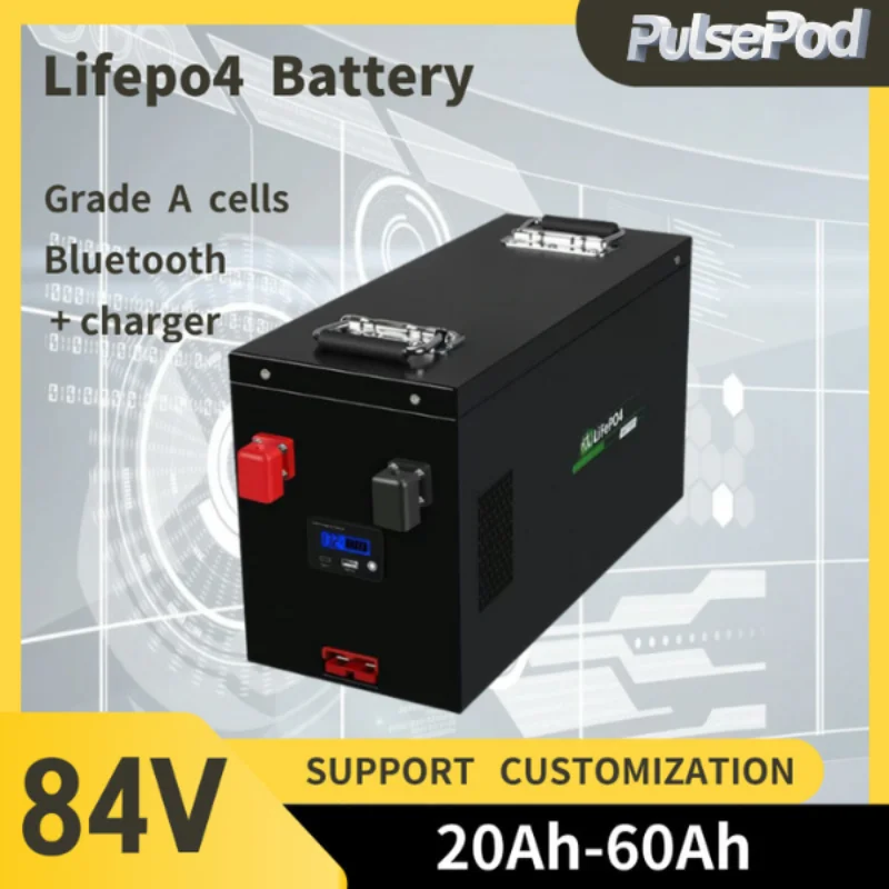 

PulsePod Lifepo4 аккумулятор 84 В 20 Ач 30 Ач 40 Ач 60 Ач с Bluetooth BMS для 4000 Вт EV мотоциклы скутеры подметальная машина экскурсионные автомобили
