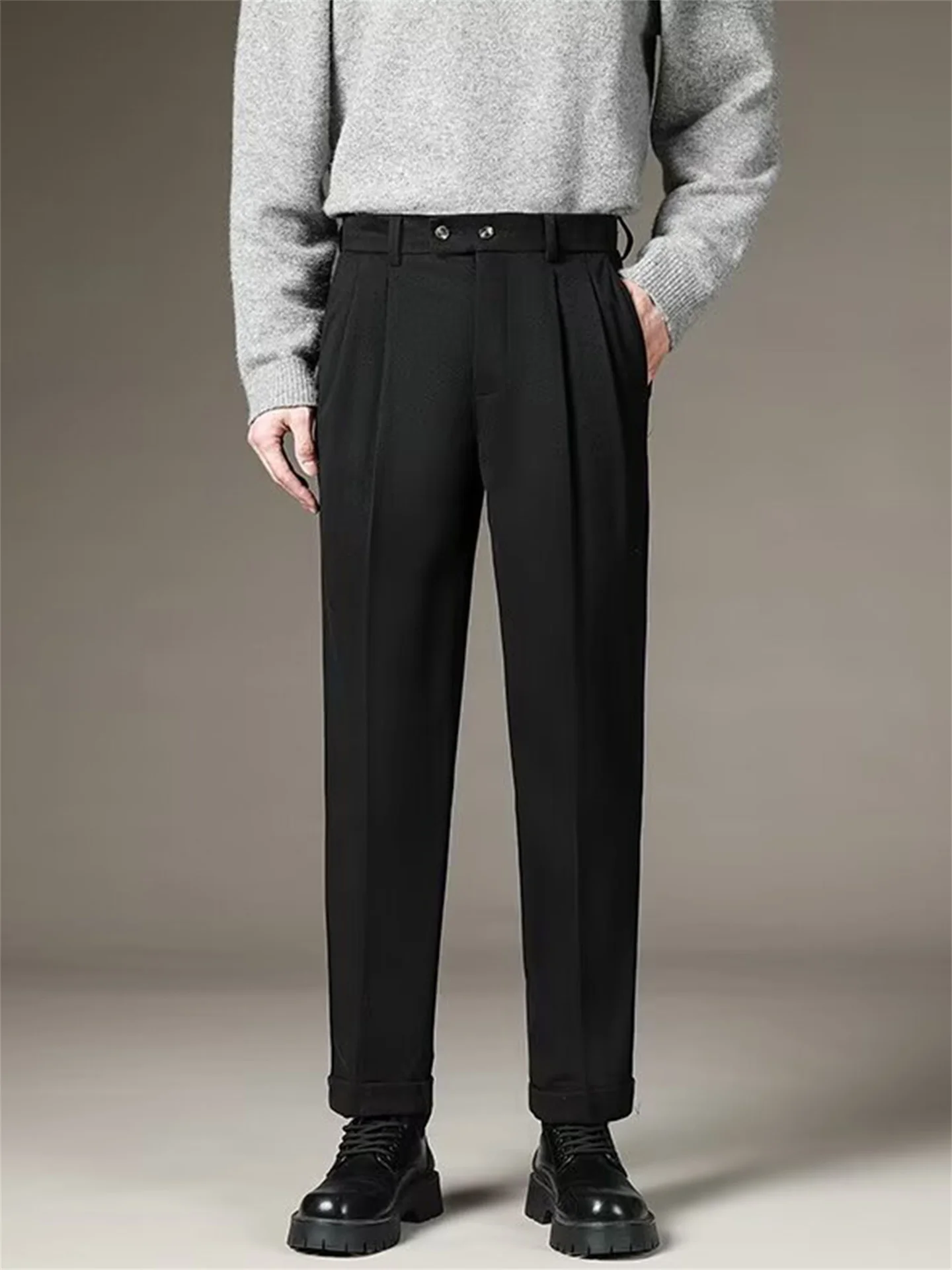 

Men's Thiened Woolen Straight Leg Suit Pants Autumn Winter New Sle Drapey Warm Korean Version Versatile Casual Trousers