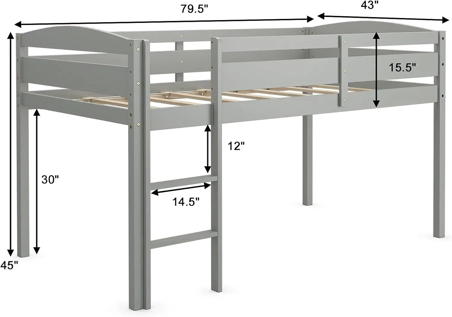 Twin Loft Bed, Solid Wood Low Loft Bed w/Guard Rail and Ladder, Boys & Girls Twin Bed for Kids Room, No Box Spring Needed, Class