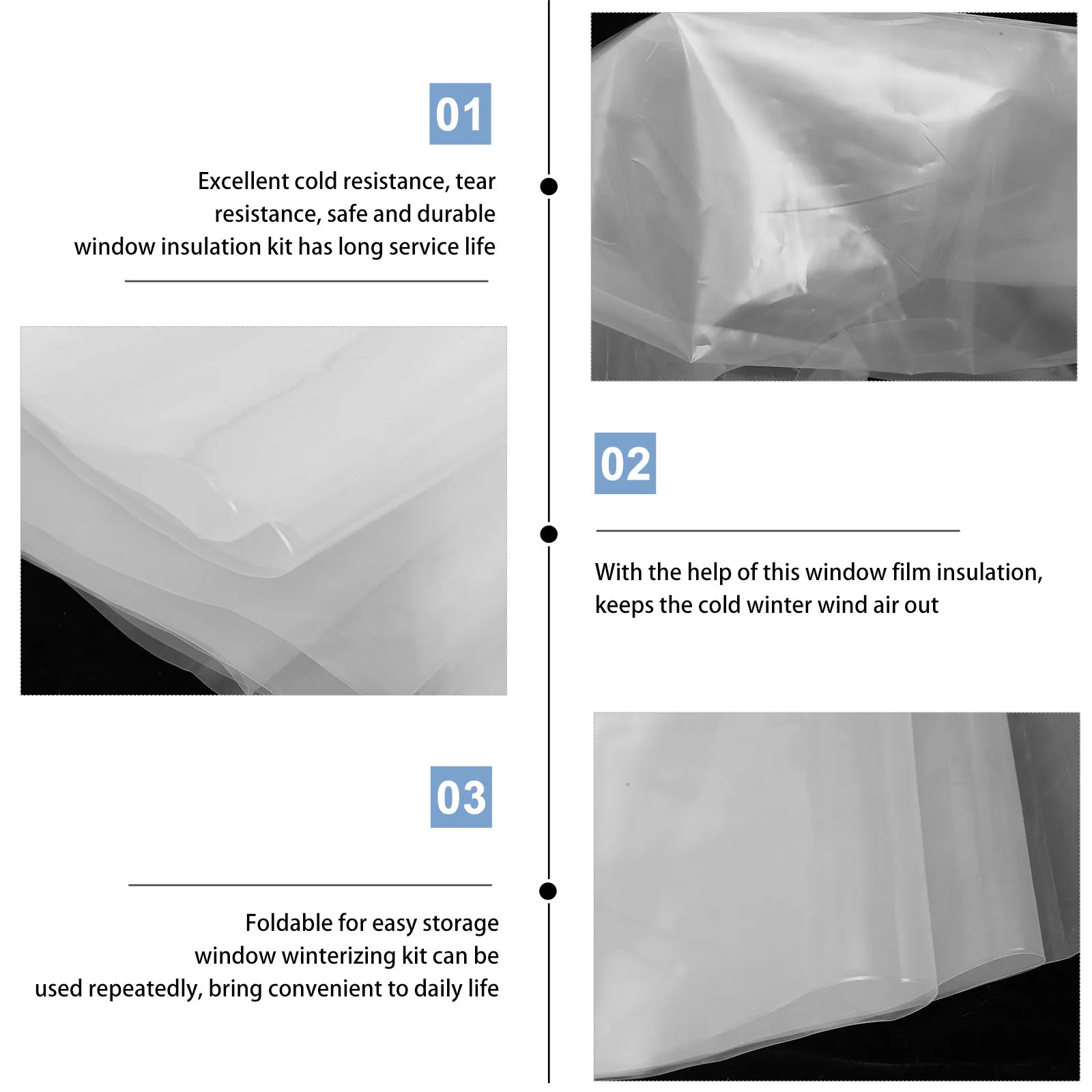 

PVC Window Insulation Kit Windproof Tear Proof Reusable Hook Fastener Easy Install Indoor Winter Window Film Cold Air Blocker