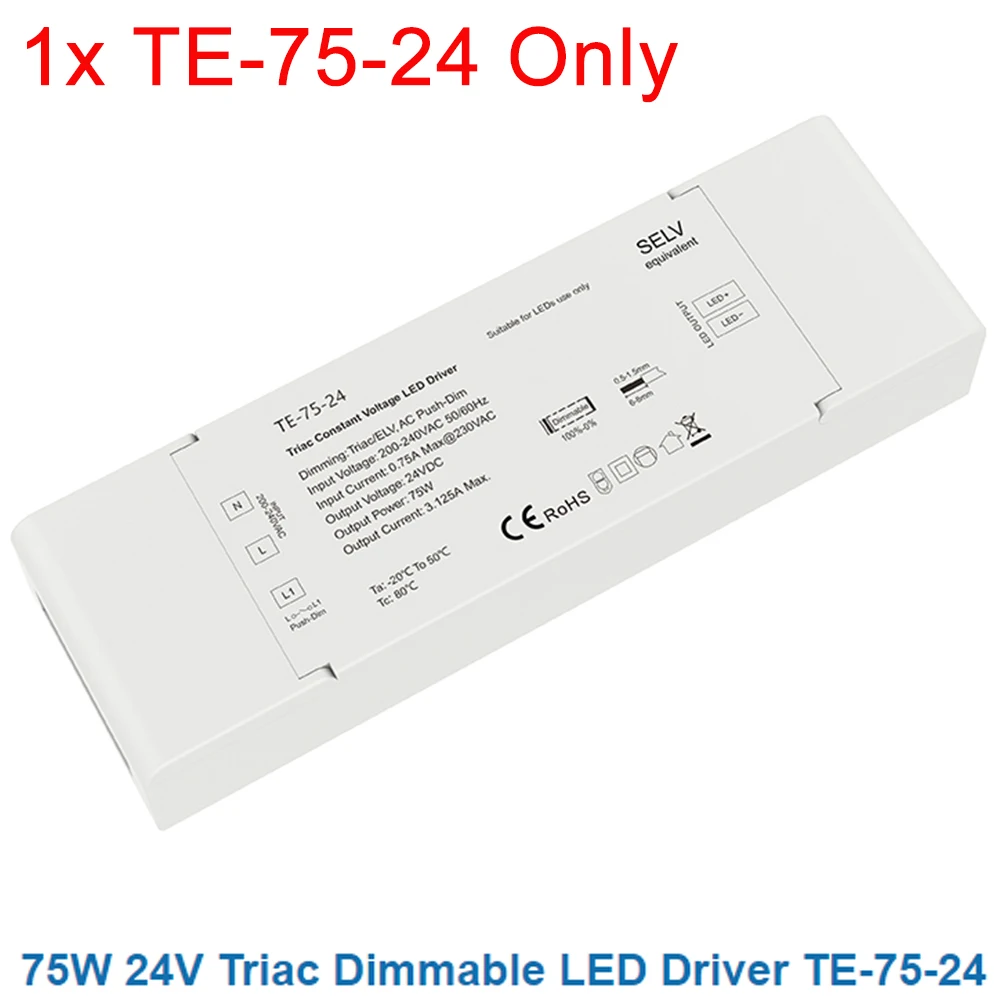 Skydance 40W 75W 150W Triac Dimming Constant Voltage LED Driver Push Switch DC12V 24V Dimmable Power Supply Phase-cutting Dimmer image 3