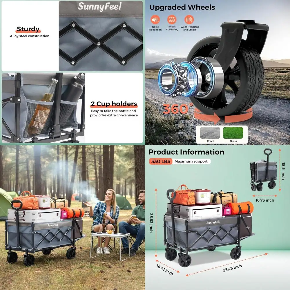 

Heavy-Duty Foldable Wagon Cart with Extended Tailgate, Lightweight for Outdoor, Camping, Beach, Garden, Grocery (Blue)