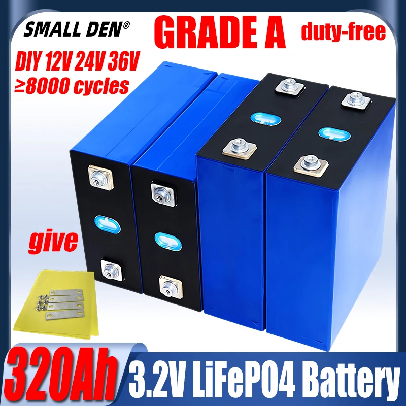 3.2v 320ah Grade A 8000 cycle rechargeable lithium iron phosphate battery DIY 24V 48V 12V RV EV new energy solar energy storage