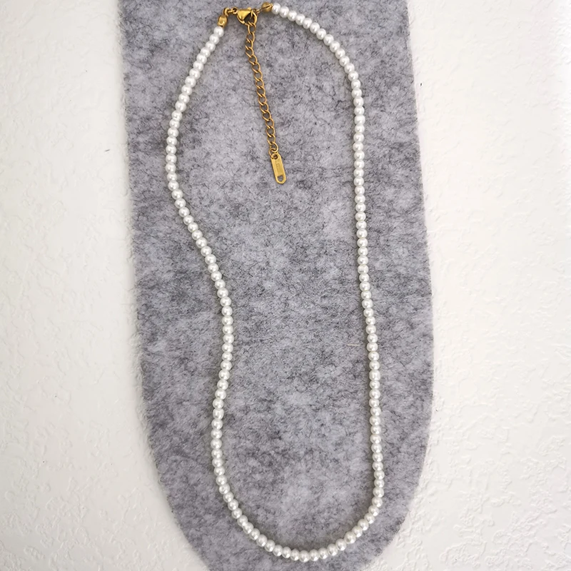 4mm Glas-Imitationsperlen-Halskette für Damen und Herren, Basis-Choker mit Edelstahlverschluss, Verlängerung 40cm+5cm, Weiß, Großhandel, Mode, Maßanfertigung – Detail 4