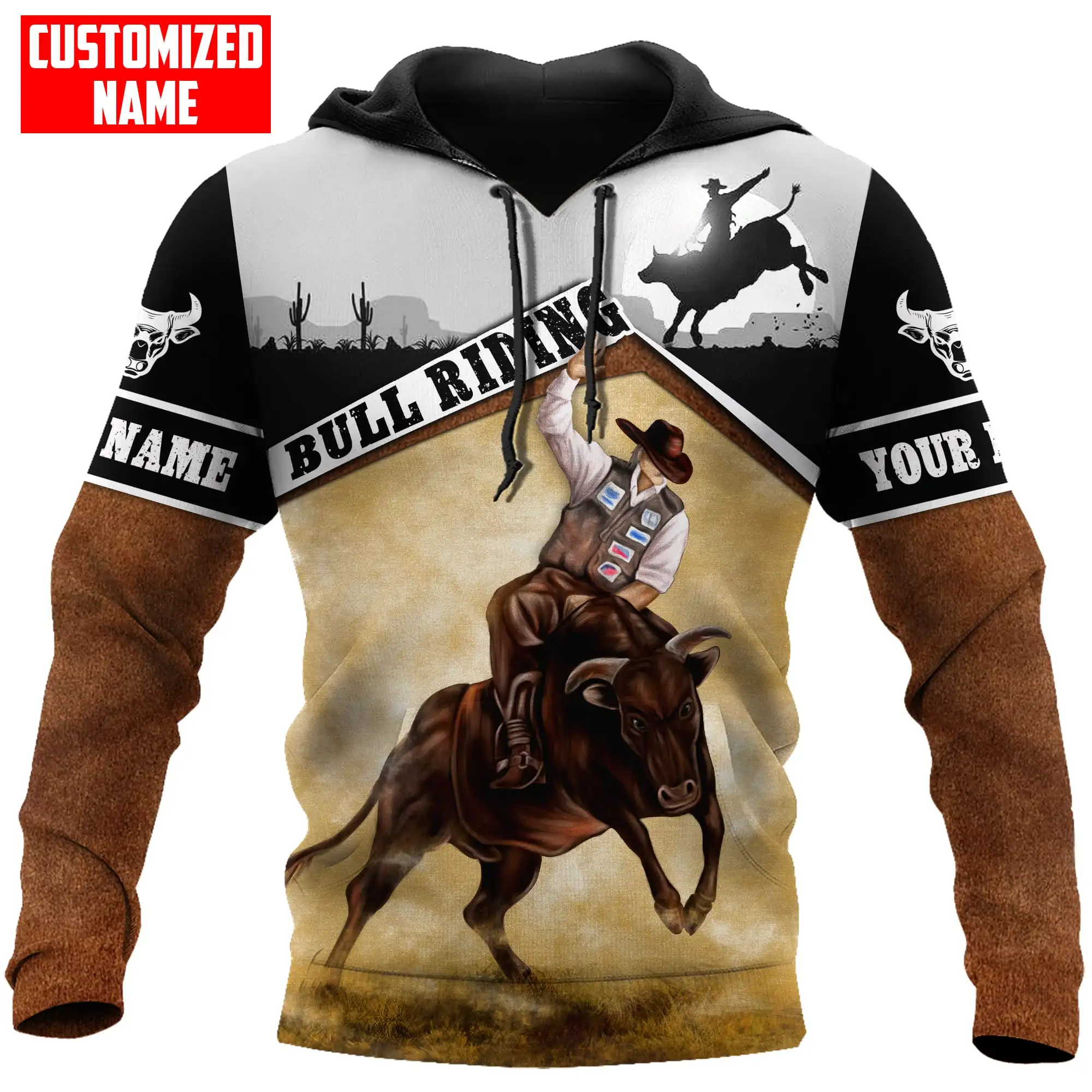 

Personalized Name Bull Riding 3D All Over Printed Men Hoodie Unisex Hooded sweatshirt Streetwear Casual zipper hoodies DK443