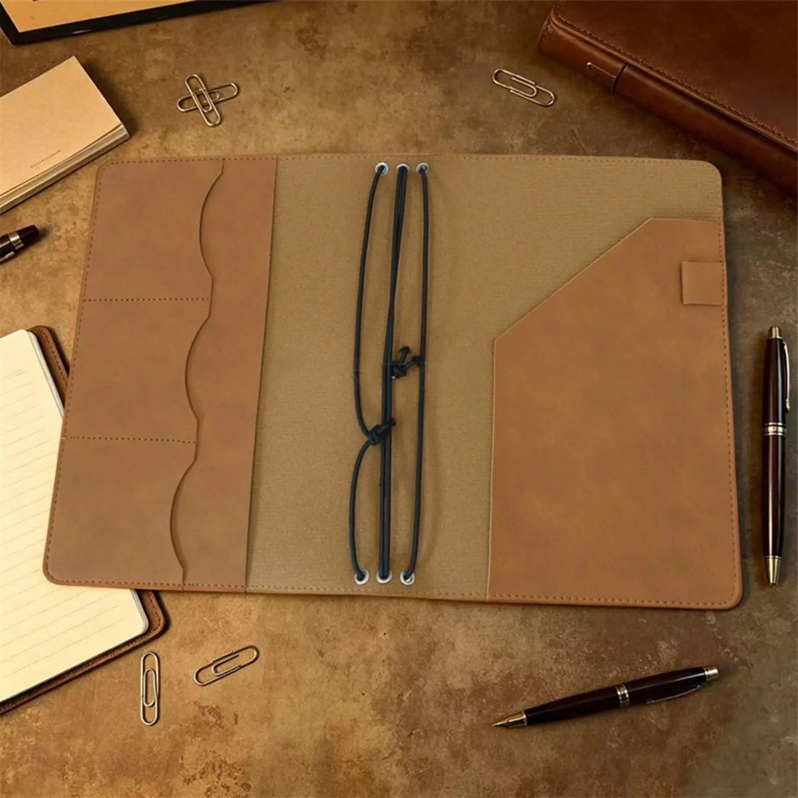 PU Leather A5 Notebook Cover Portable Traveler Notebook Card Bag Vintage Notebook Organizer Refillable Notebook Holder Cover