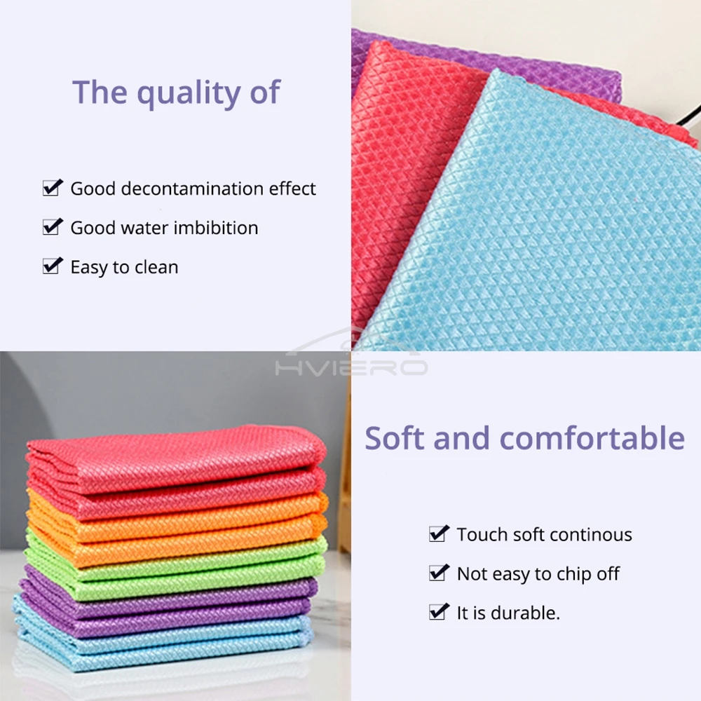 5/10Pcs Car Fish Scale Grid Wipe Glass Without Water Marks Cloth Thickened Kitchen Cleaning Towel Absorbing Wash Rag Maintenance