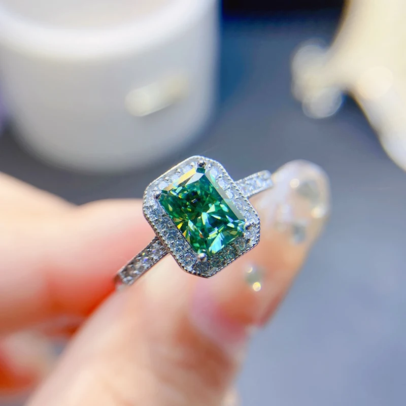 Natural Green Moissanite  ring for women silver 925 jewelry luxury gem stones 18k gold plated free shiping items Party Gift image 5