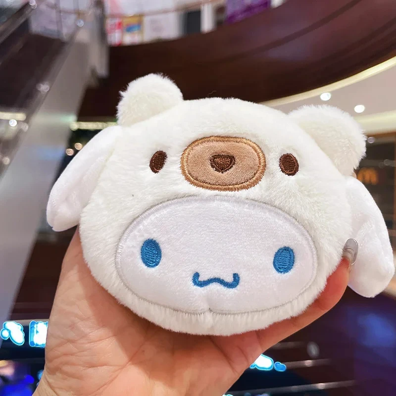 Kawaii Sanrio llavero de felpa cartera Cinnamoroll monedero llavero Kuromi bolsa de almacenamiento de peluche auricular Mini billetera juguetes niñas
