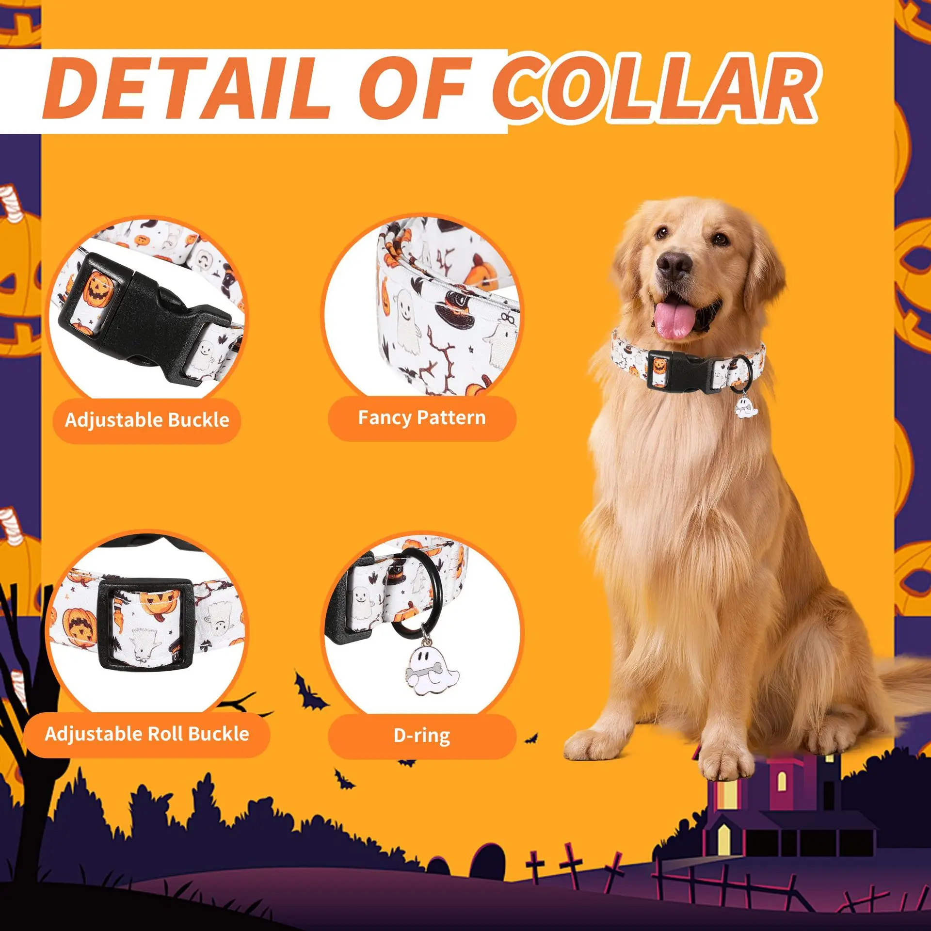 Halloween-Hundehalsbänder: Anti-Biss-Halsabdeckungen und spezielle Halsketten für unterwegs – für große, mittlere und kleine Hunde sowie Katzen – Detail 14
