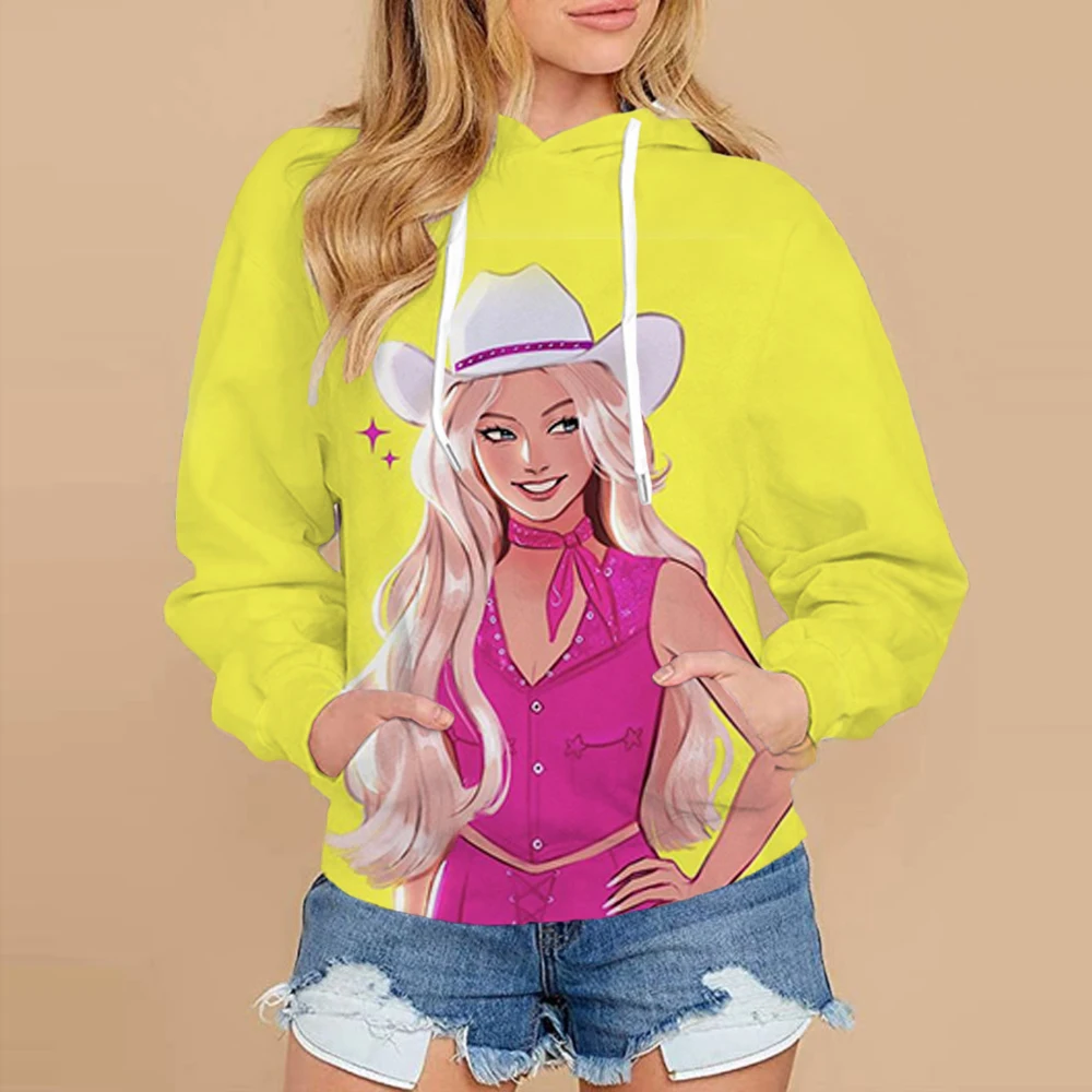 

Women's Barbie Princess Printed Sports Hoodie Round Neck Fashionable Street Leisure Jogging Women's Top Clothing S-3XL