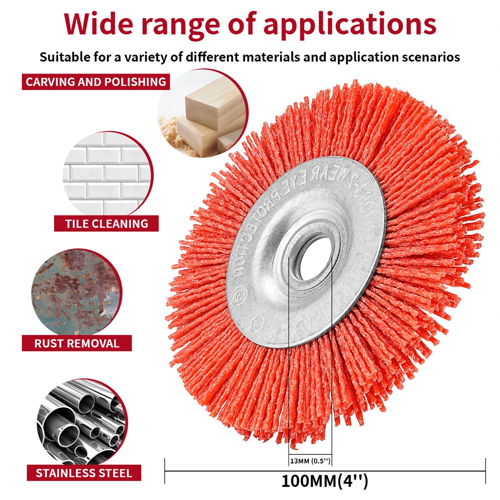 Imagem -04 - Escova de Roda de Nylon para Móveis de Madeira e Metal Moagem de Arame Abrasivo Escova de Polimento Moedor de Bancada 100 mm