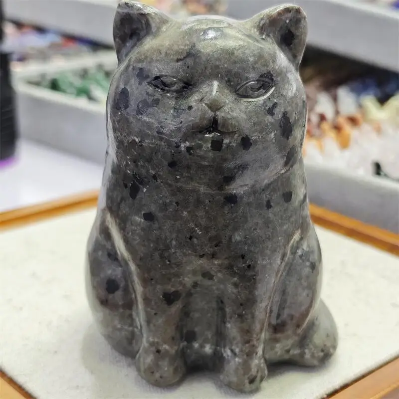 Natural Yooperlite Cartoon Cat Carving Crystal Healing Fengshui Gemstones Home Decoration Holiday Gift 1PCS