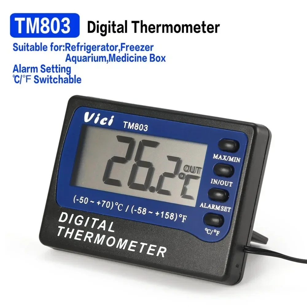 TM803 cyfrowy termometr LCD chłodziarka z zamrażarką do akwarium apteczka miernik temperatury Alarm 3MCable czujnik termograf