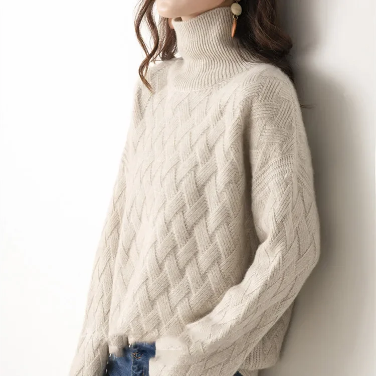 Autumn and winter turtleneck cashmere sweater woman new style languid breeze loose thick pullover underlay sweater