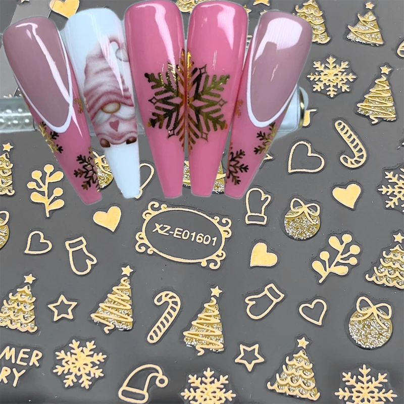 

2 шт., золотая снежинка, бант, наклейка для ногтей, зимняя милая рождественская наклейка со снеговиком, самоклеящаяся наклейка для дизайна ногтей, маникюрные наклейки, декор