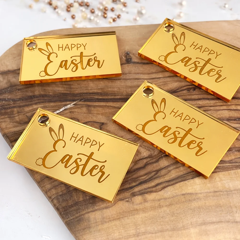 

30 шт. Золотые зеркальные бирки для печенья на Пасху, прямоугольные бирки с морковками и яйцами для украшения пасхальных вечеринок, подарочные бирки
