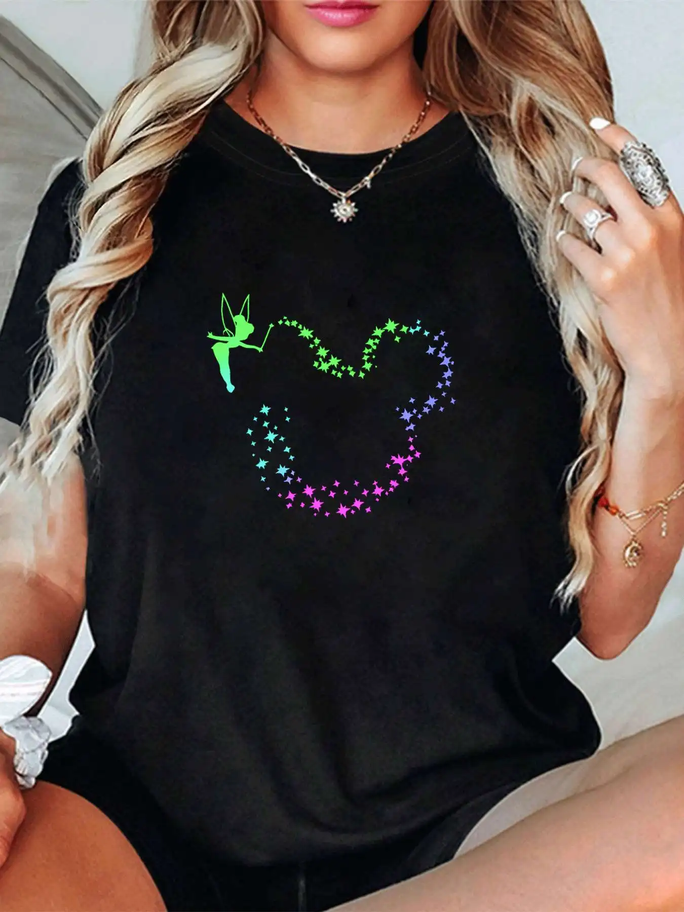 

【012429】Женская футболка больших размеров с круглым вырезом, короткими рукавами-полурукавами на резинке и модными принтами