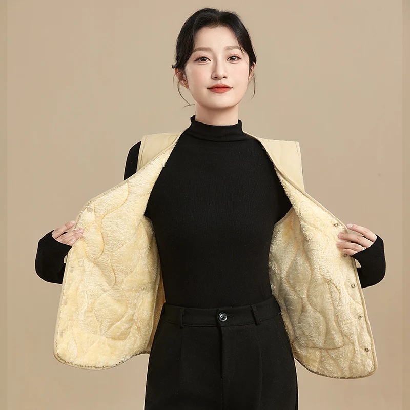 

New Autumn Winter Minimally Casual Warm Tank Top Women'S Fashionable And Versatile V-Neck Thickened Outerwear Shoulder Coat
