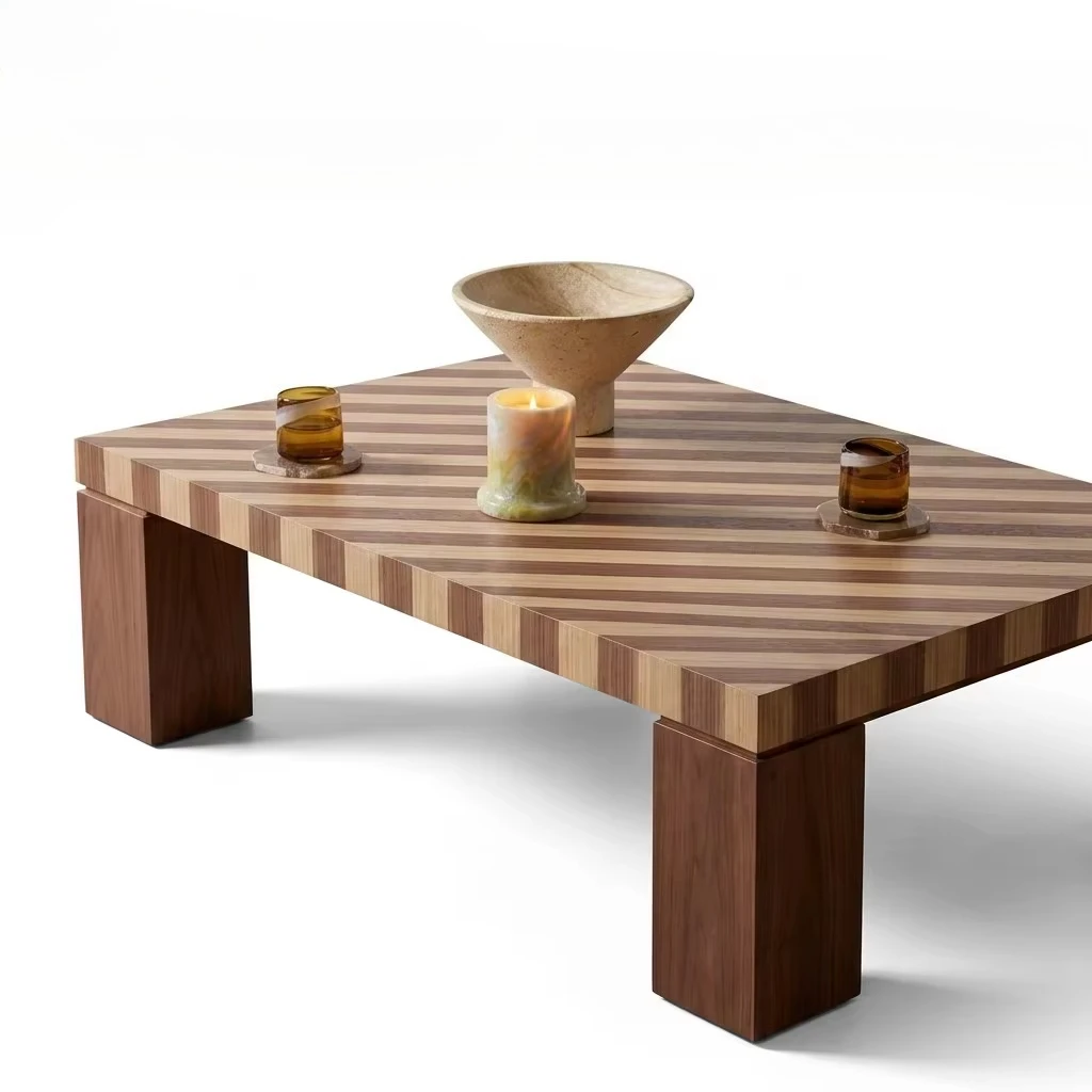 #￥Bespoke Striped Modern Coffee Table Oak Walnut Veneer Plywood Custom Sizes Living Room Furniture Luxury Interior Designers