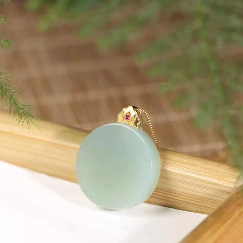 Natural Hetian Jade Qiemo Blue Old Material Plain Surface Peace Round Pendant With Certificate