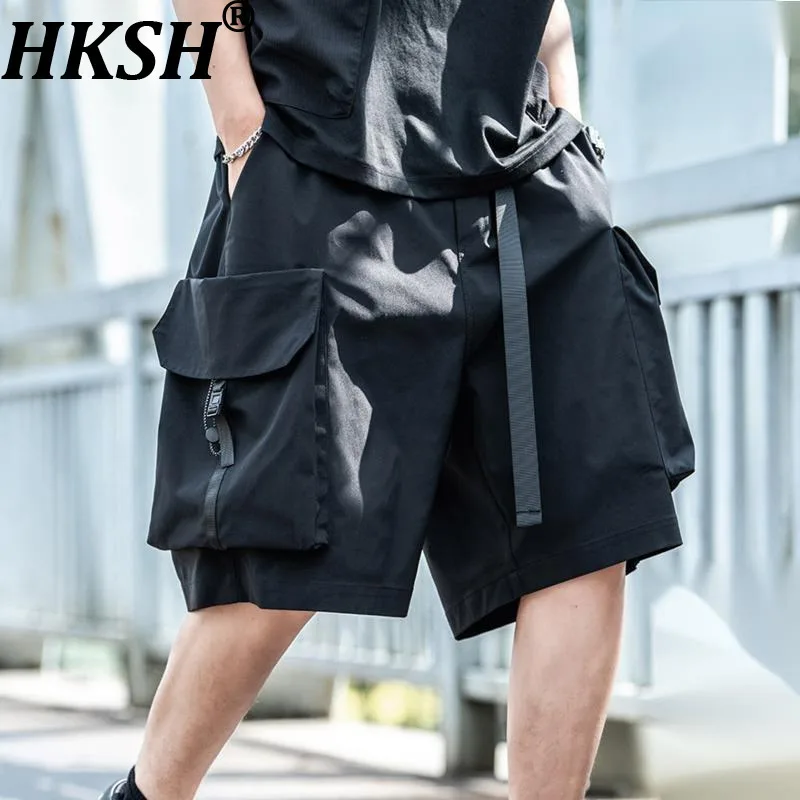 

HKSH летние новые мужские темные капри, модные шорты в стиле сафари, прямые брюки до колена с карманами, тактические шорты в японском стиле HK7363