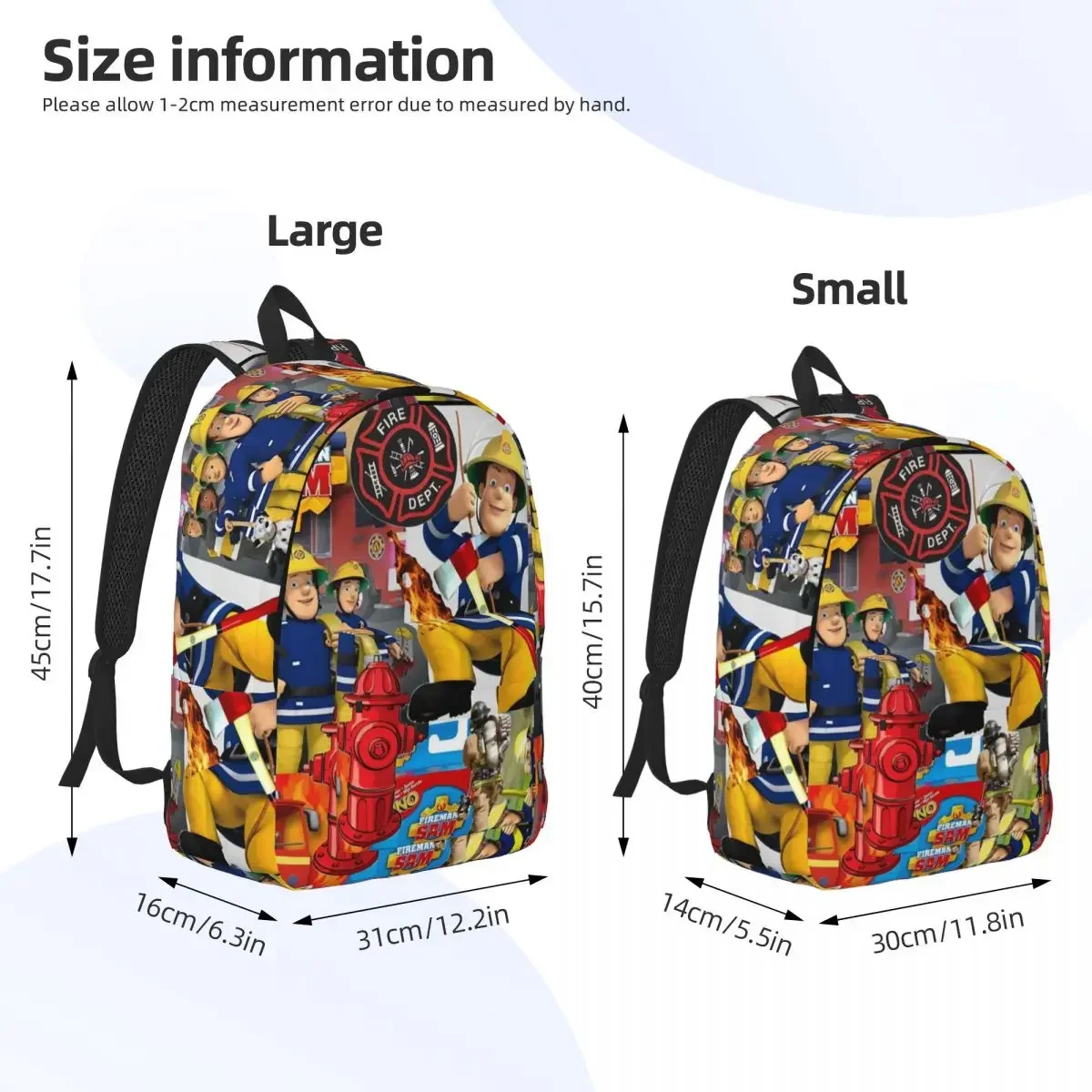 Pompiere Sam Cartoon pompiere Anime zaino per scuola primaria prescolare studente Bookbag Boy Girl Kids Daypack leggero