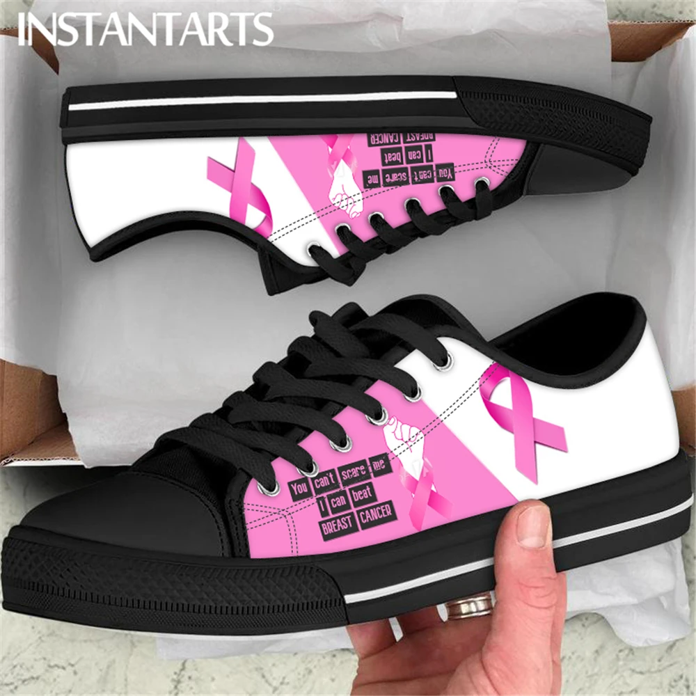 Autism Awareness Canvas Flat Shoes Pink Ribbon Design Women's Low Top Shoes Non-Slip Ladies Walking Shoes Casual Sneakers Tennis