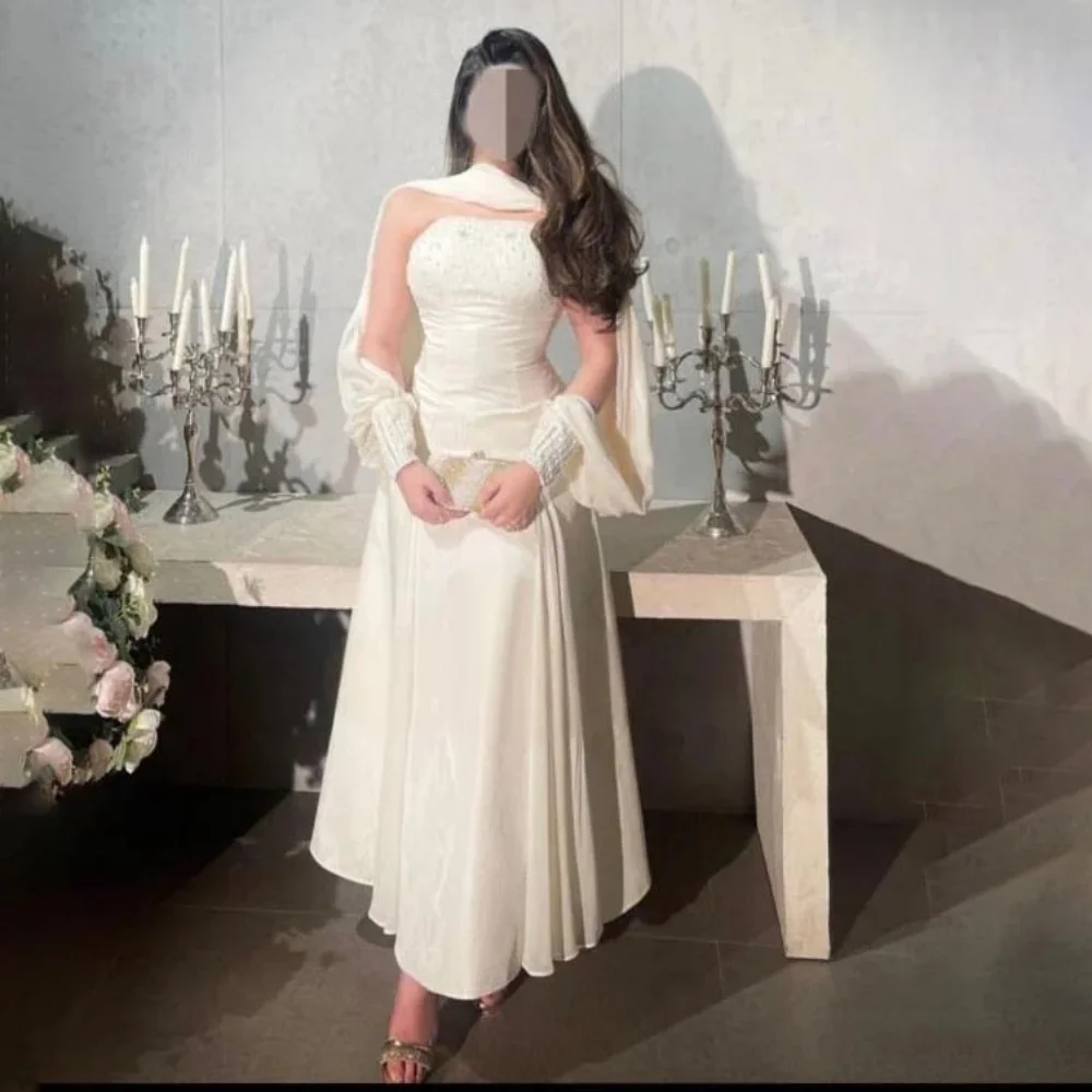 

Customized Exquisite Long Sleeve Evening Dress Charming Boat Neck Beading Prom Dress Elegant Ruffles Zipper Party Gown فساتين س