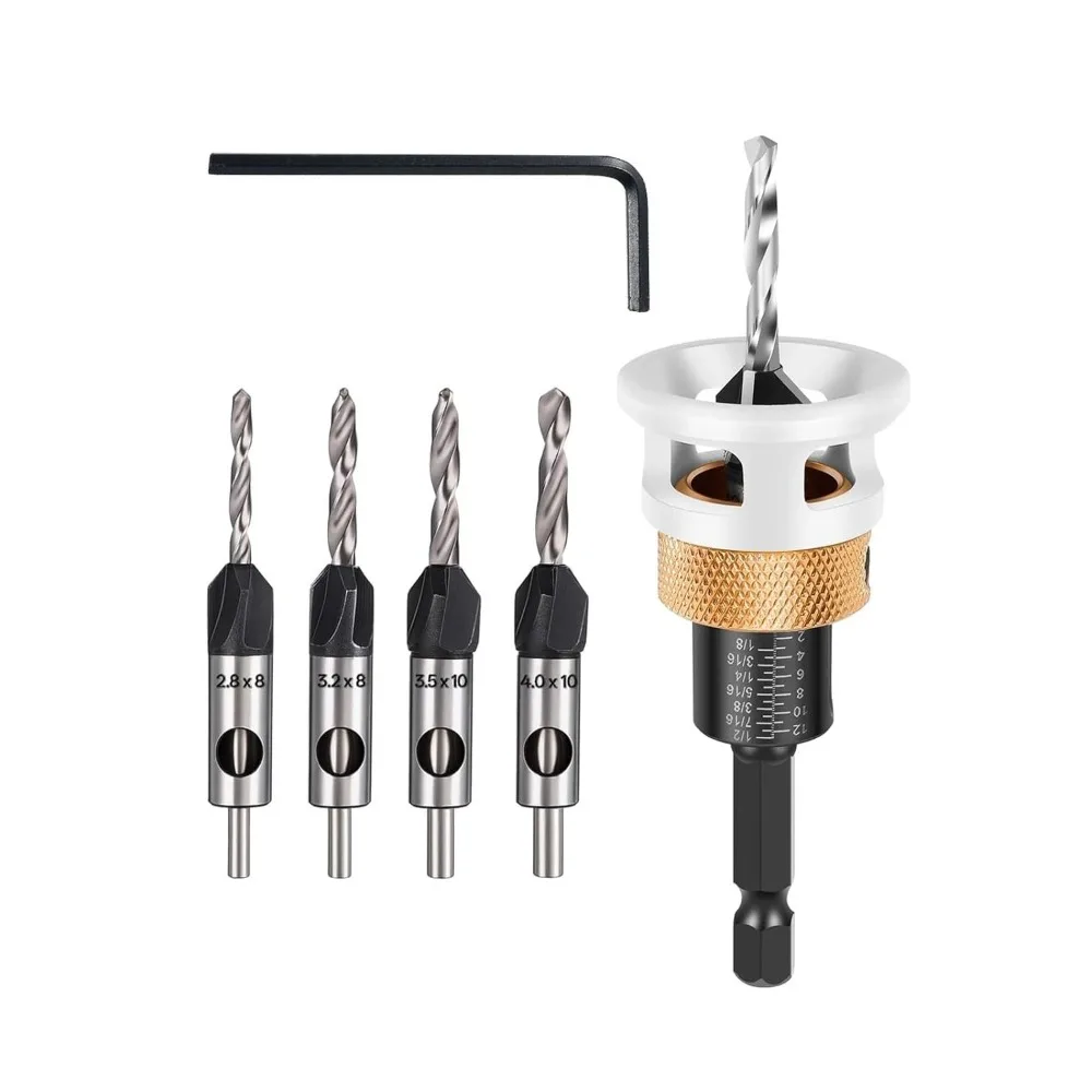 Countersink Drill Bit with Low Friction Depth Stop, Replaceable HSS M2 Tapered Bits 82° Counter Sink Drill Bit for Wood Plywood