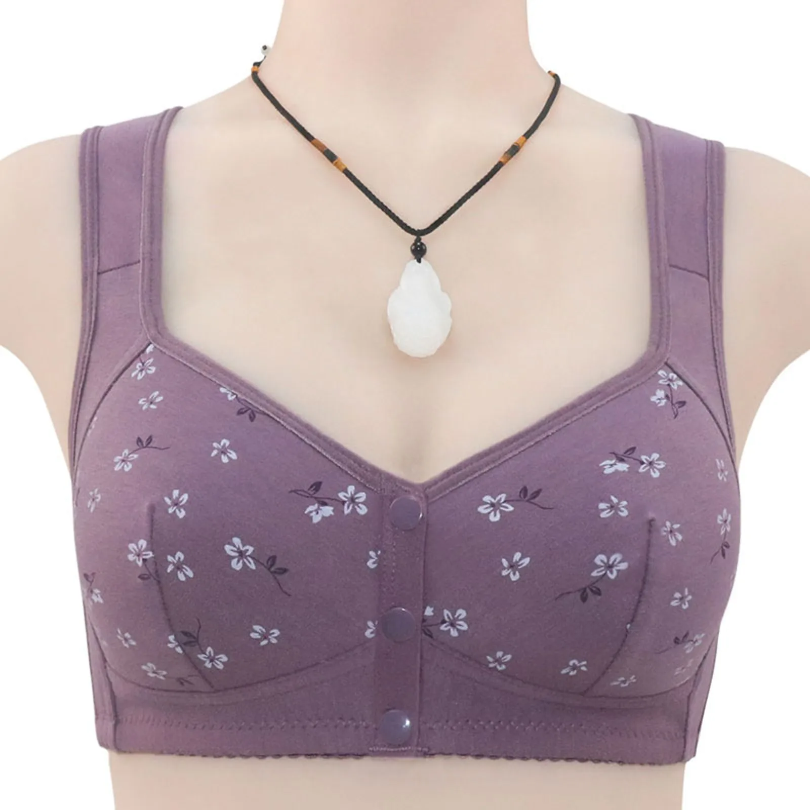 Front Button Soft No Steel Ring Bralette Women Full Cup Fashion Flower Bralette Bra Shock-absorbing Women's Underwear