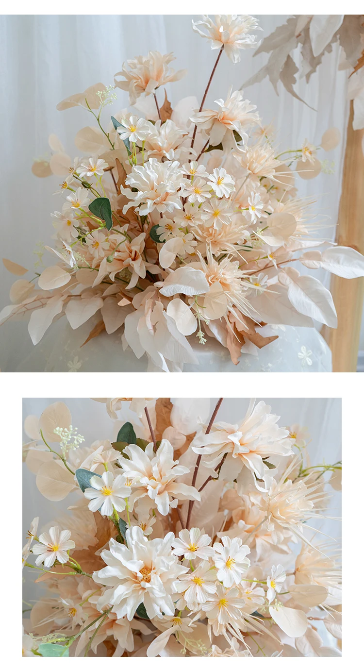 5D Lichtfarbe Champagner Künstliche Blumen Hochzeitsdekoration Hängende Hornblumenreihe Begrüßungshintergrund Requisiten Wegführung Blumen – Detail 6