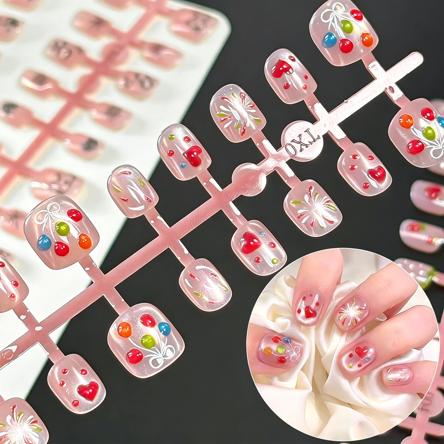 30Pcs Girls Short Square Press On Nails Summer Fresh Lemon Lime Fruit Design Fake Nail Cute Handpainted Reusable False Nail Tips