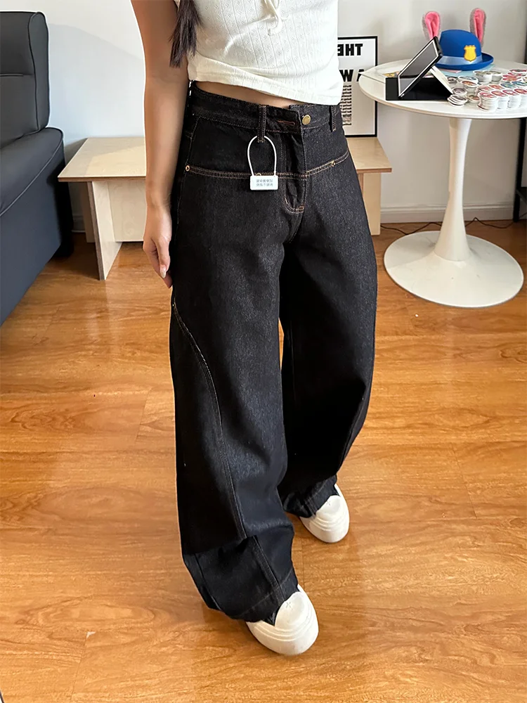 

Loose High Waist Straight Leg Denim Jeans Women's Design Sensation Casual Slimming Wide Leg Pants American High Street Style