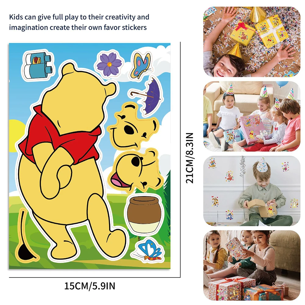 8/16Sheets Disney Cartoon Pooh Bear Make a Face Puzzle Stickers Create Your Own Piglet Tigger Children DIY Jigsaw Games Party