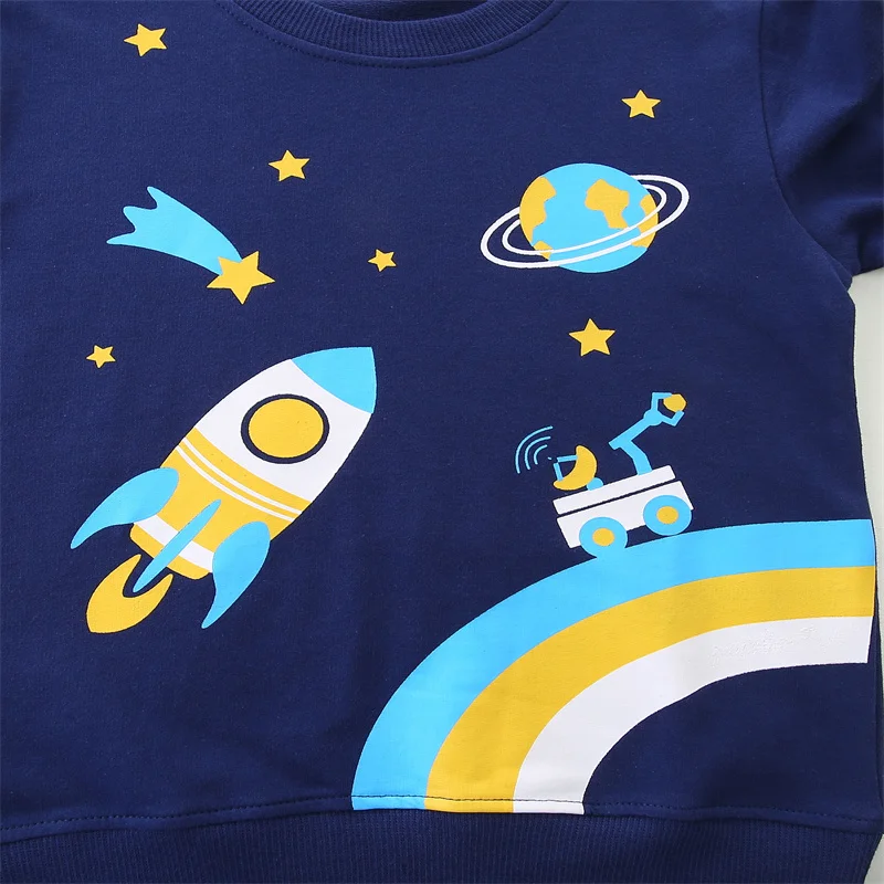 Jumping Meters 2-7T Boys Sweatshirts With Rockets Space Print Fashion Cute Children\'s Sport Shirts Kids Autumn Spring Clothes