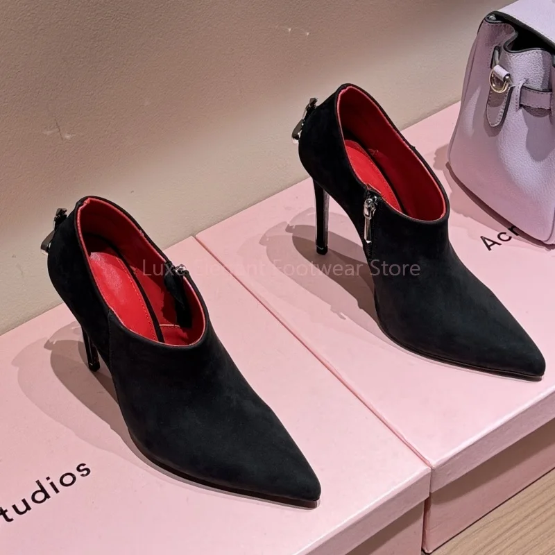 أسود الجلد المدبوغ السيف على شكل وأشار خنجر مضخات النساء الشظية ديكور الجانب سستة الضحلة حذاء من الجلد مثير موضة فستان الحفلات حذاء #1