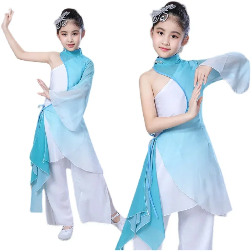 Parasol Hanfu w stylu chińskim Kwadratowy taniec Dzieci Klasyczne dziewczęce kostiumy do tańca Yangko Tradycyjny chiński elegancki taniec wachlarzowy