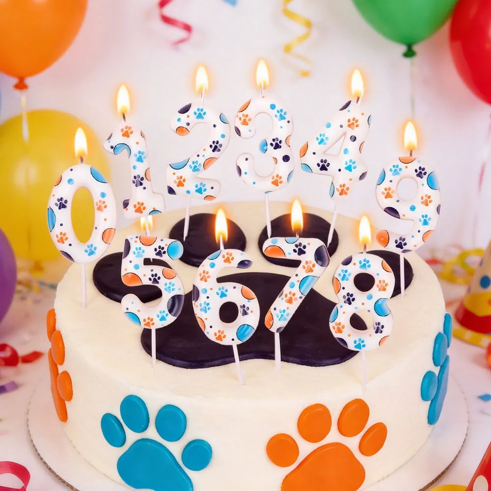NEW Birthday Number Candle Cute Puppy Paw Print Number Birthday Cake Candle Baking Individually Pack 3D Adorable Cake Decoration