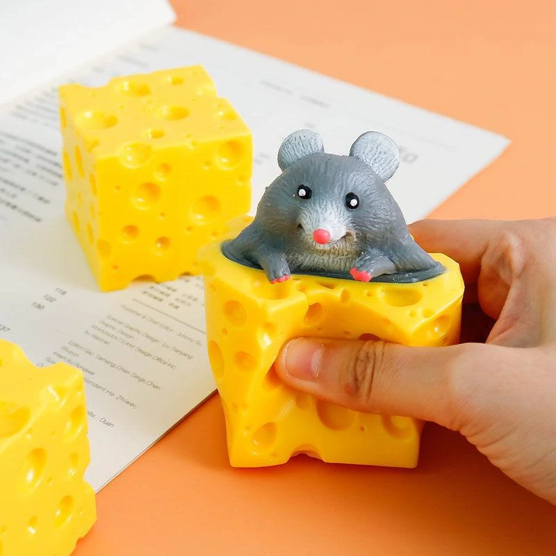 Cute Cheese Mouse Squeeze Stress Relief Toys TPR Elastic Cheese Spoofs Prank Decompression Squishy Toys